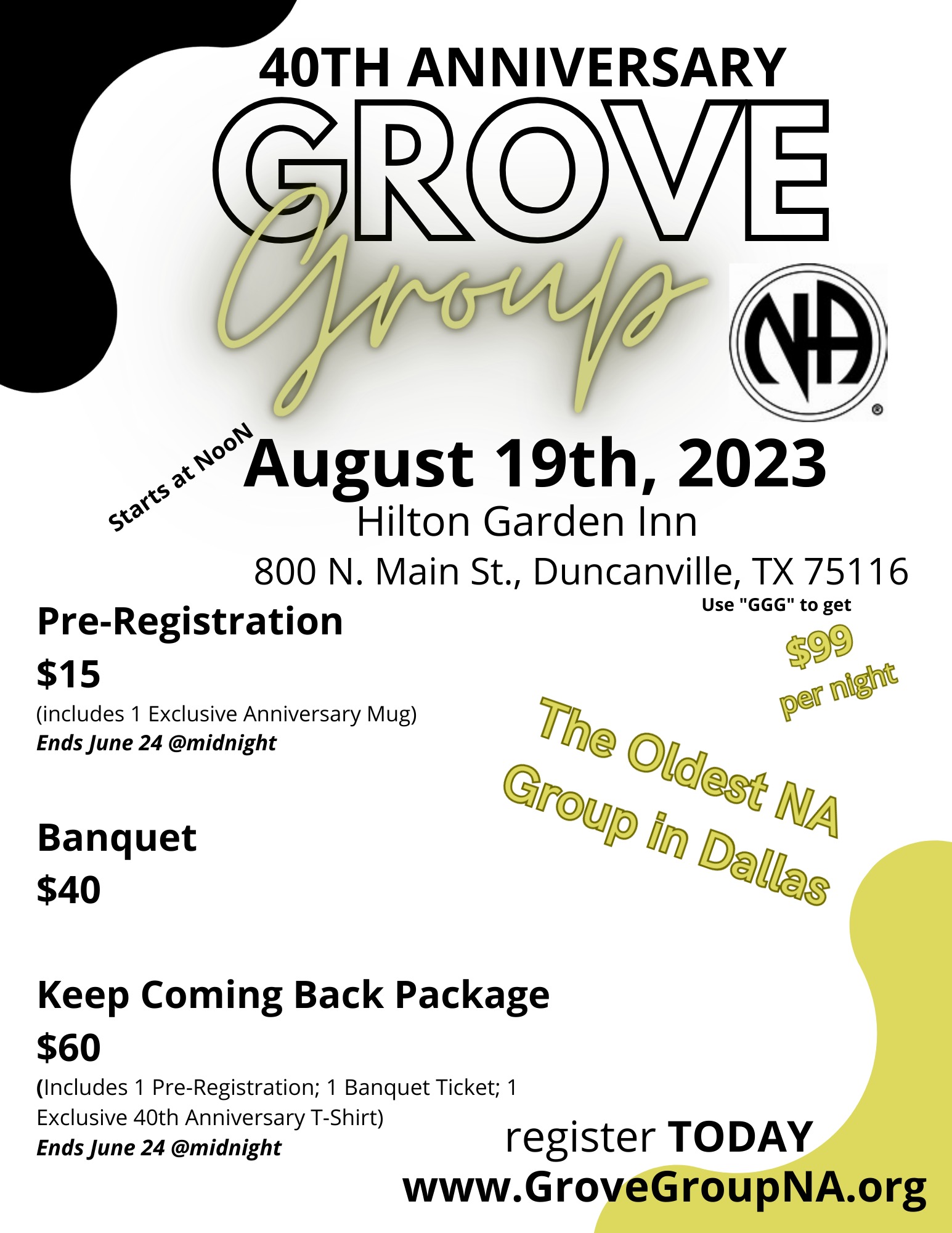 Grove Group 40th Anniversary – Dallas Area Narcotics Anonymous